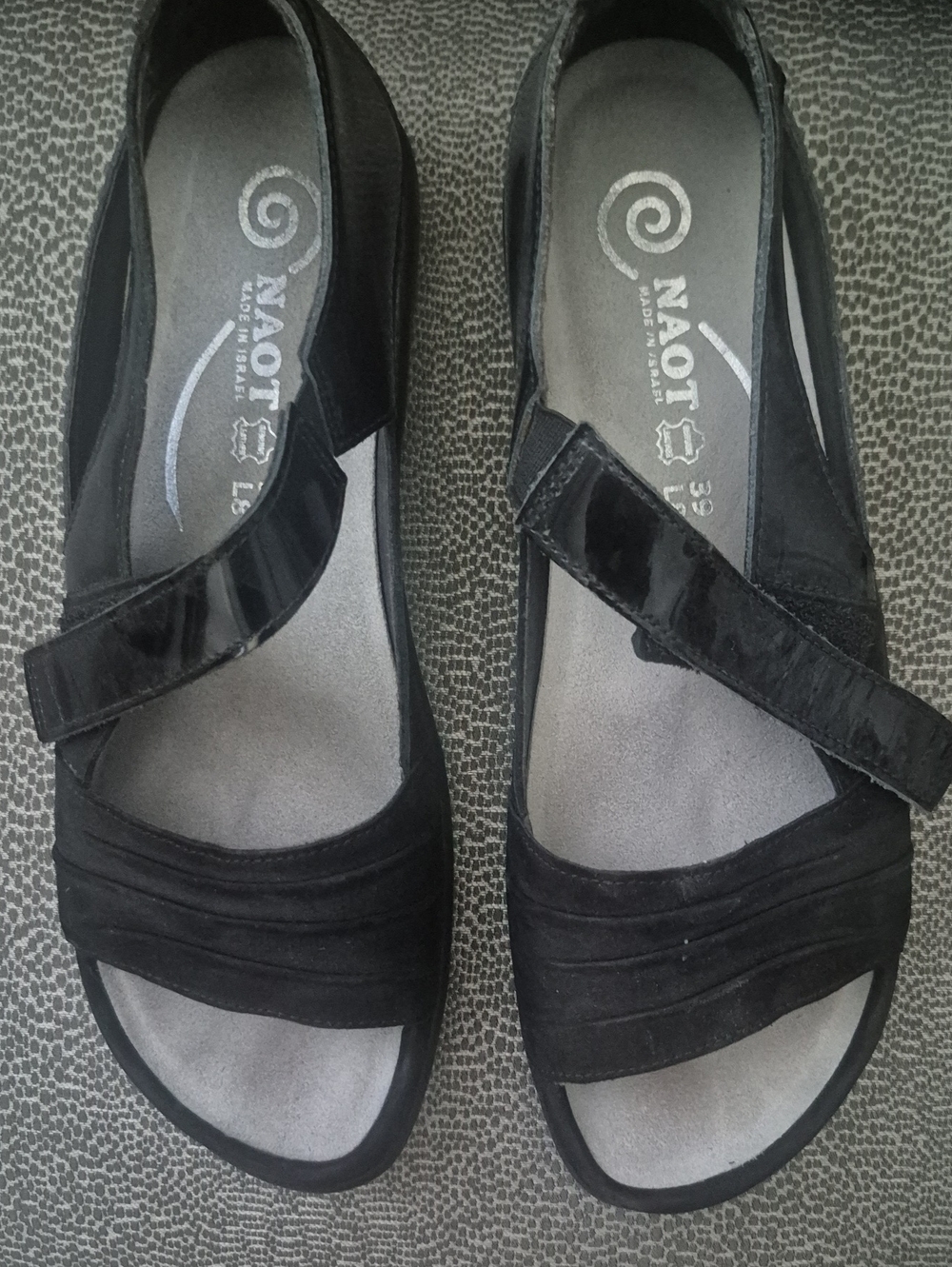 Naot Black Leather and Suede Women's Comfort Sandals